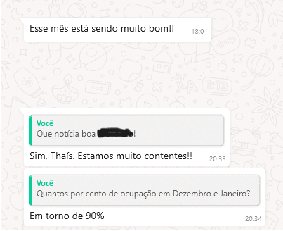 Conversa de anfitrião com cerca de 90% de ocupação